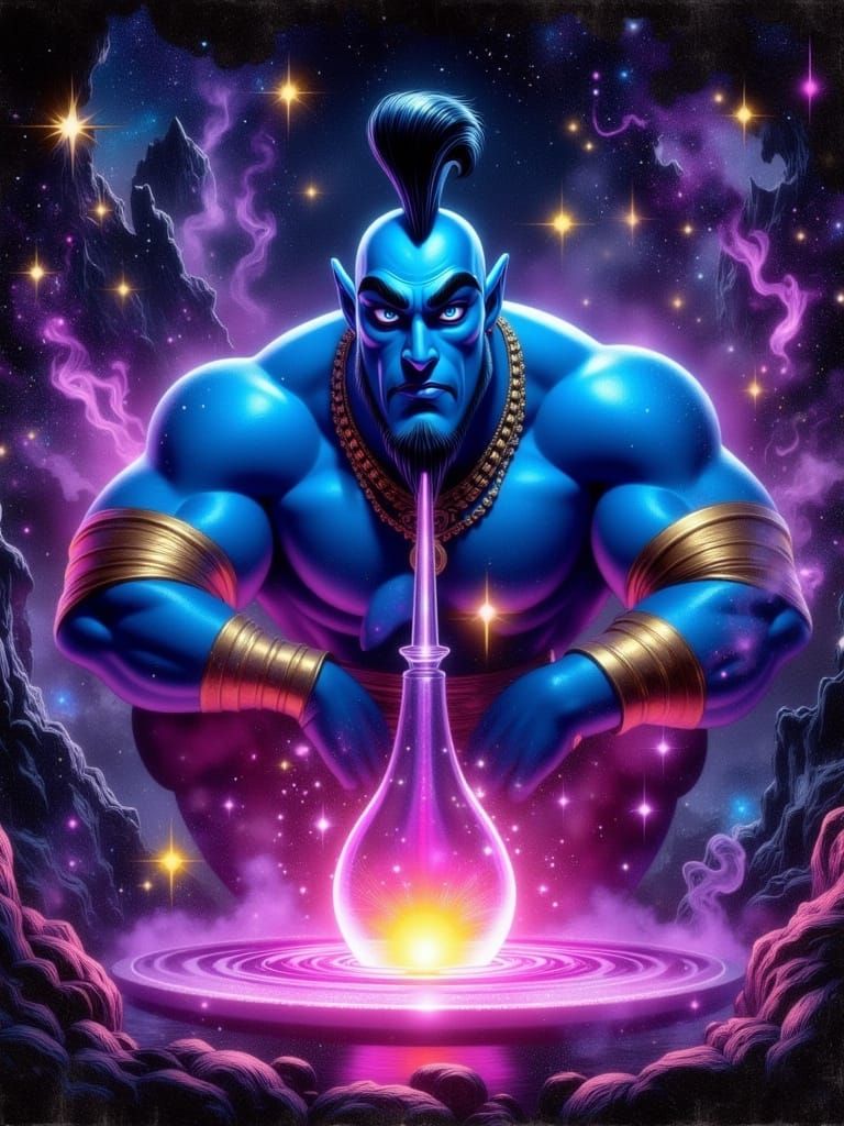 Disney's Genie Smoking a Water Pipe in Psychedelic Haze