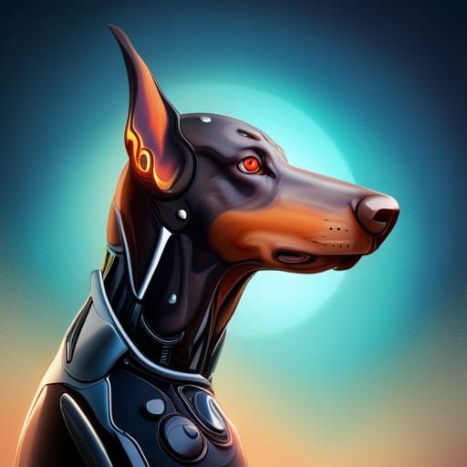 Bionic doberman robot with blue eyes