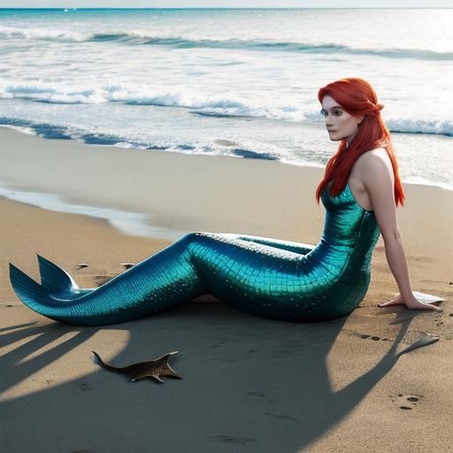 Mermaid Relaxing on a Sunny Beach