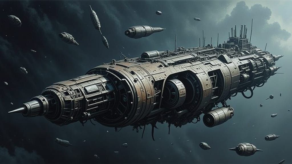 Abandoned Spaceship Drifts in Cosmic Ruin