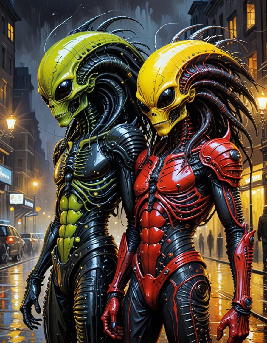 Steampunk Alien Punks in a Giger-esque City