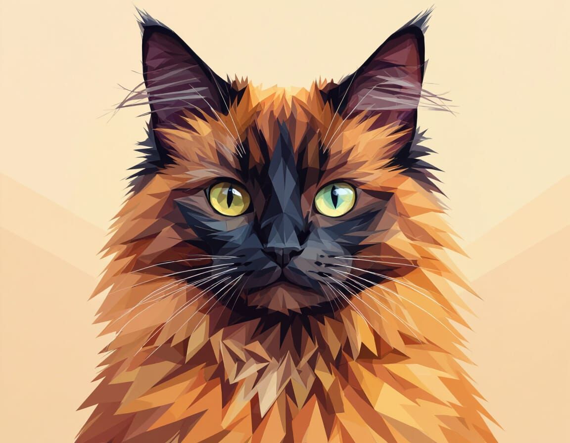 Low Poly Cute Ginger Cat Portrait