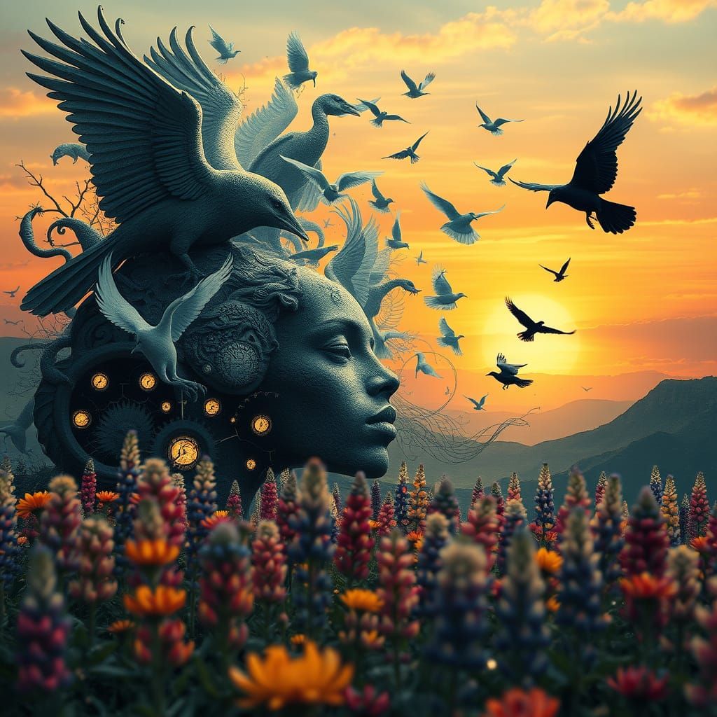 Surreal Sculpture of Enchanted Creatures in a Dreamlike Land...