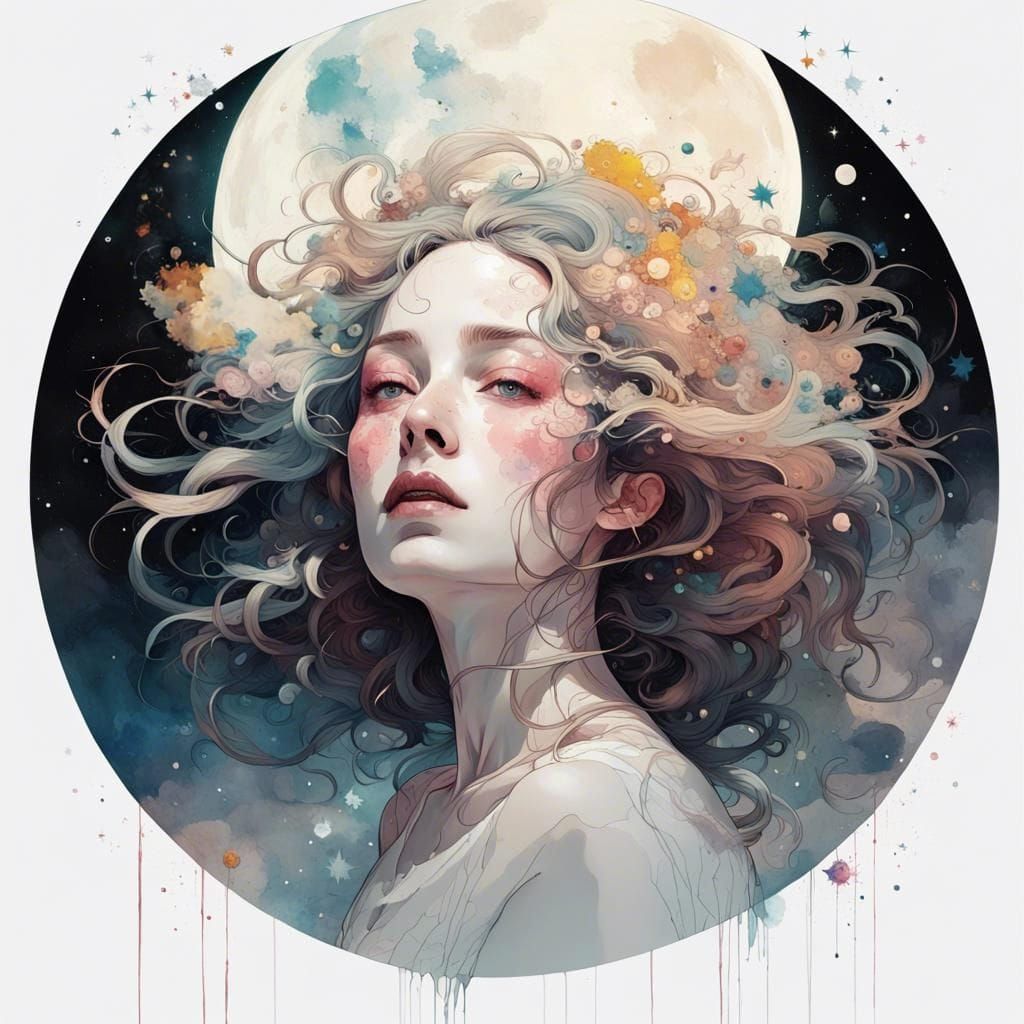 Luminous Celestial Portrait in Vibrant Splash Screen Style