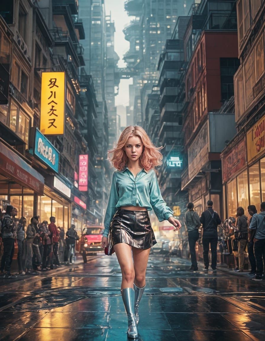 Cityscape at Dusk, Miniature Marvel in Neon