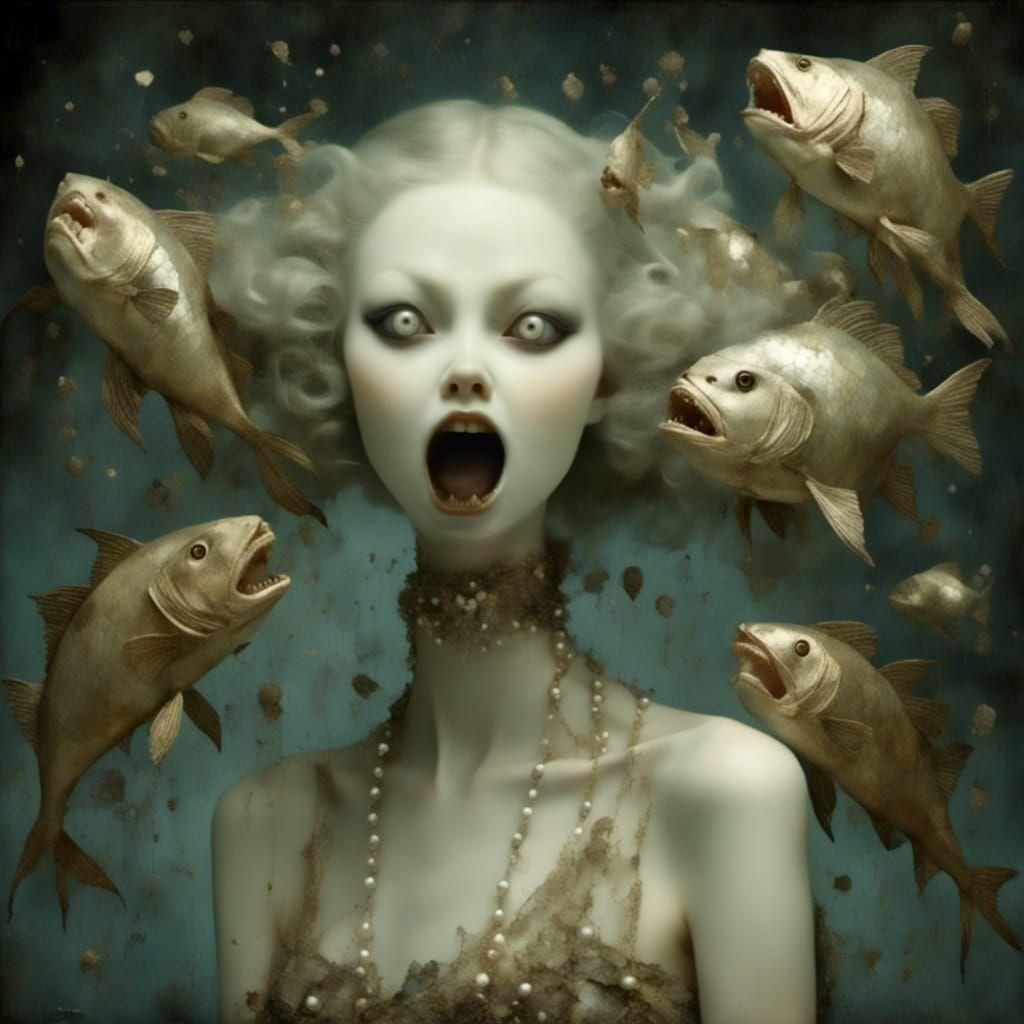 Grotesque Pearl Siren with Demon Eyes