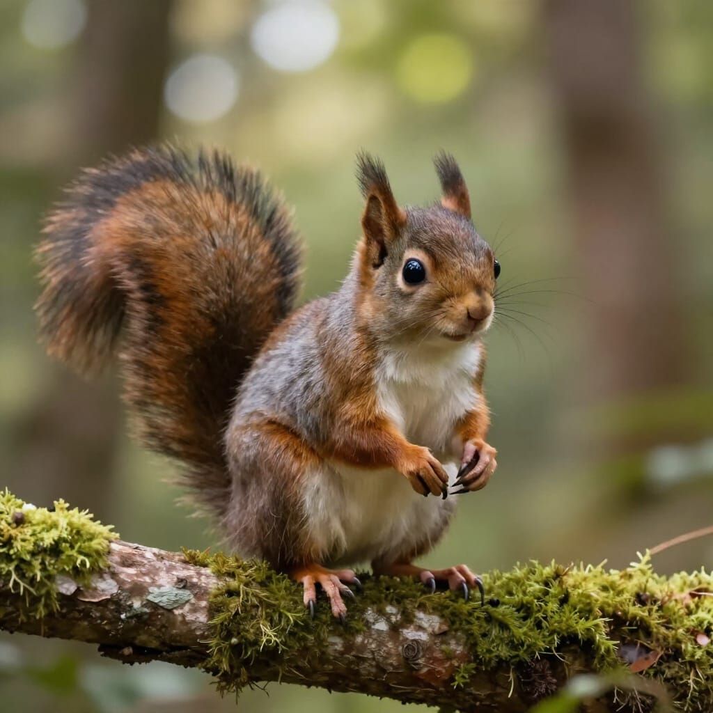 Whimsical Squirrel-Pigeon Creature in Enchanted Forest
