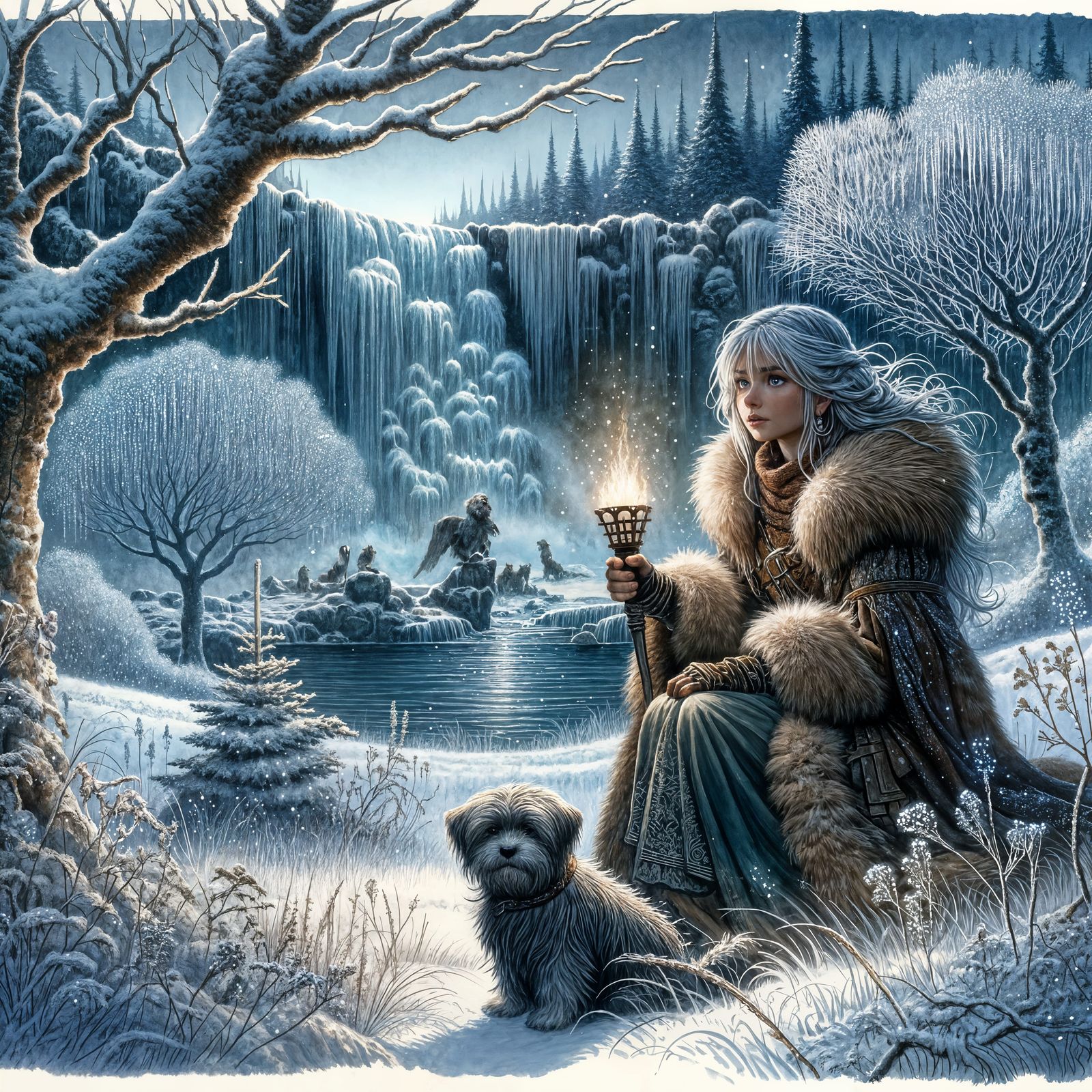 Winter Meadow Search in Watercolor Storybook Style