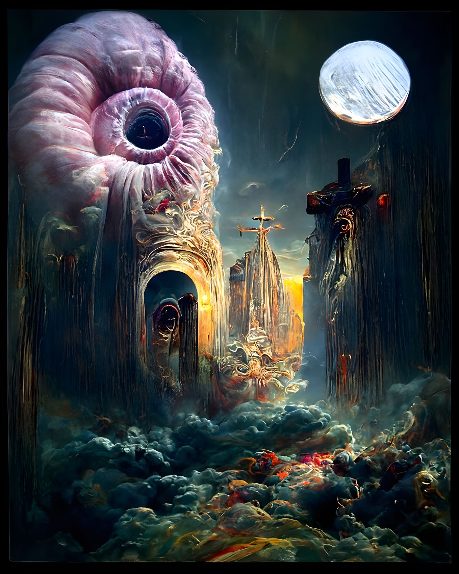 Biblical Horror Painting in Psychedelic Style