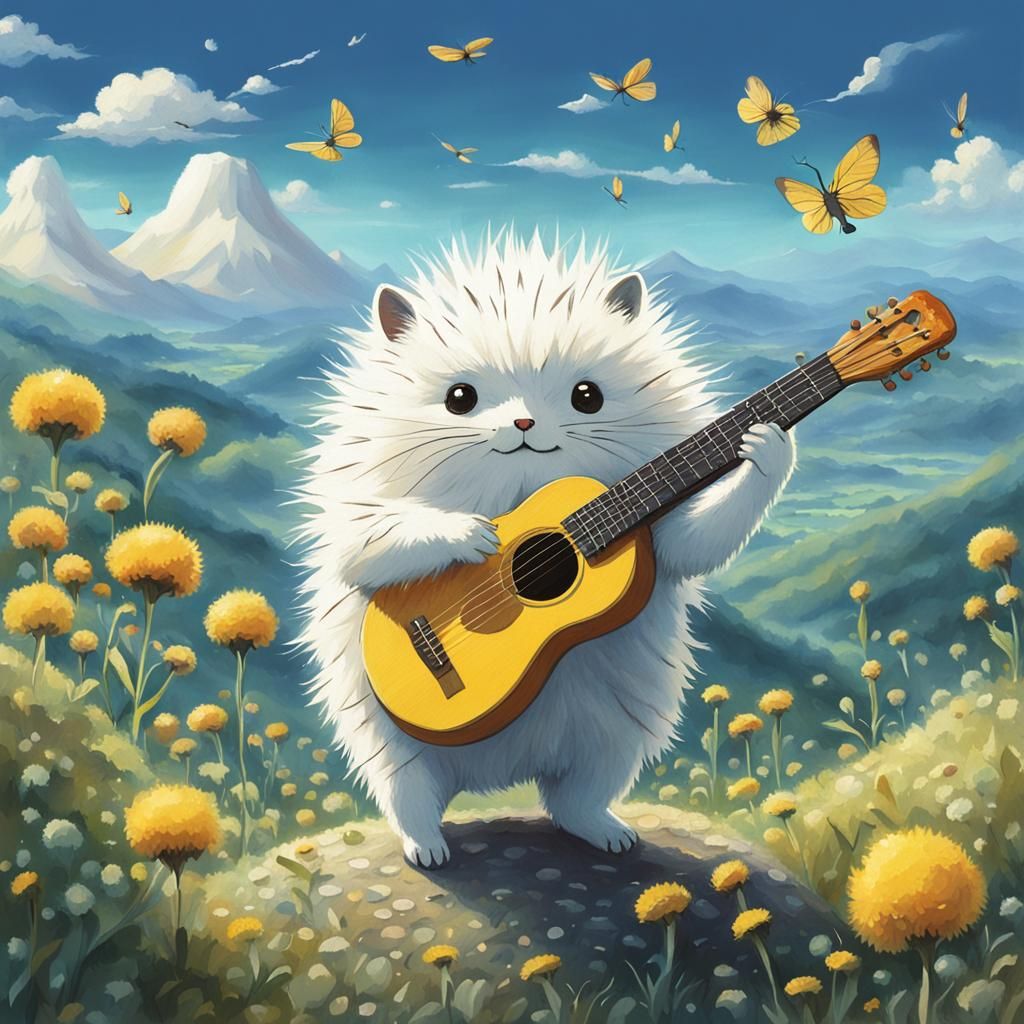 Ghibli-Style Dandelion Creature Playing Music