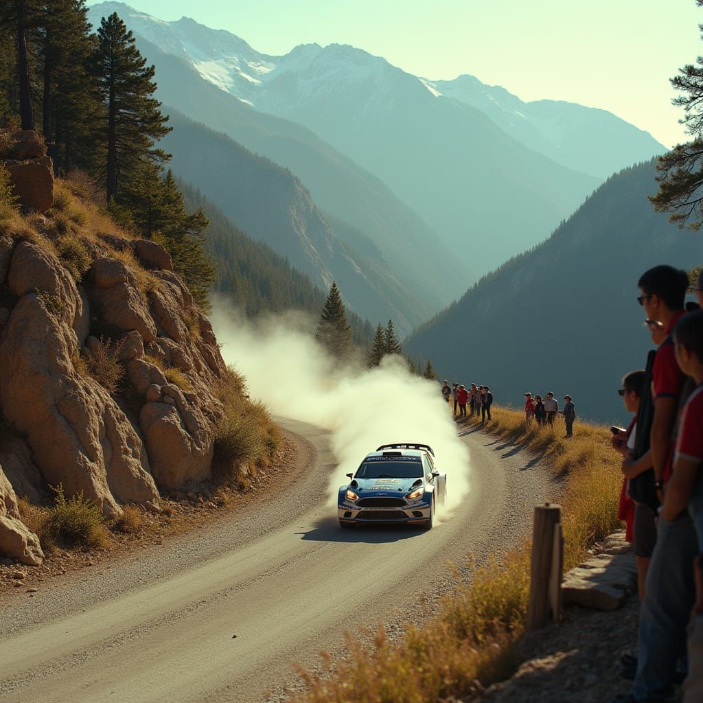 Rally Cars Speeding on Mountain Road, Cinematic Style