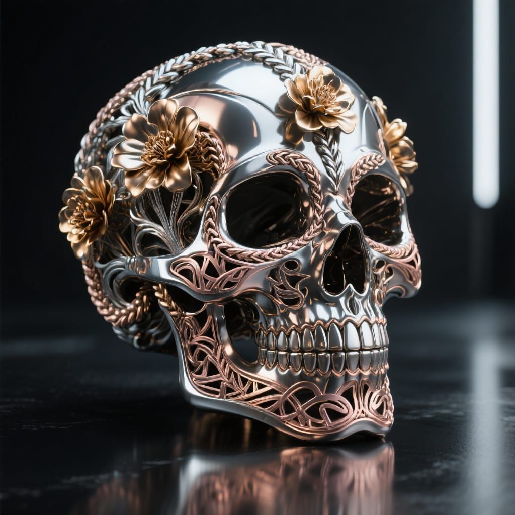 Metallic Sugar Skull with Braided Patterns