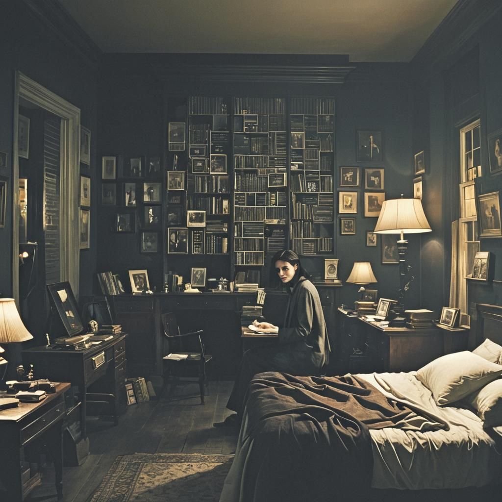 Bedroom Transforms into Study with Dark City Figure