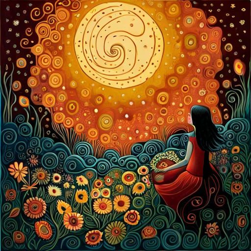 Fairytale Girl with Dogs in Magic Realism Style