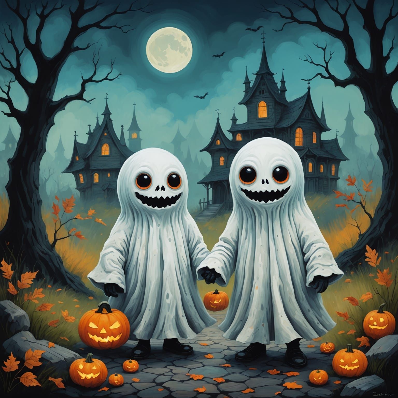 Cute Halloween Monsters in Miyazaki-esque Style
