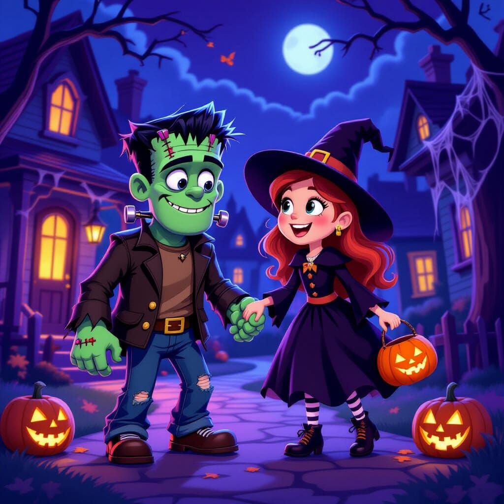 Teenage Frankenstein and Witch Trick-or-Treating Adventure