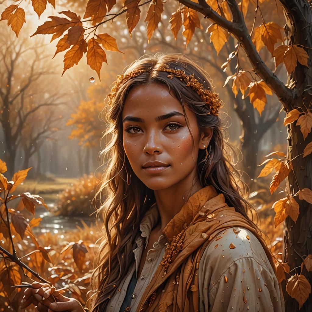 Enchanted Harvest: Ethereal Beauty in Autumnal Ink Art