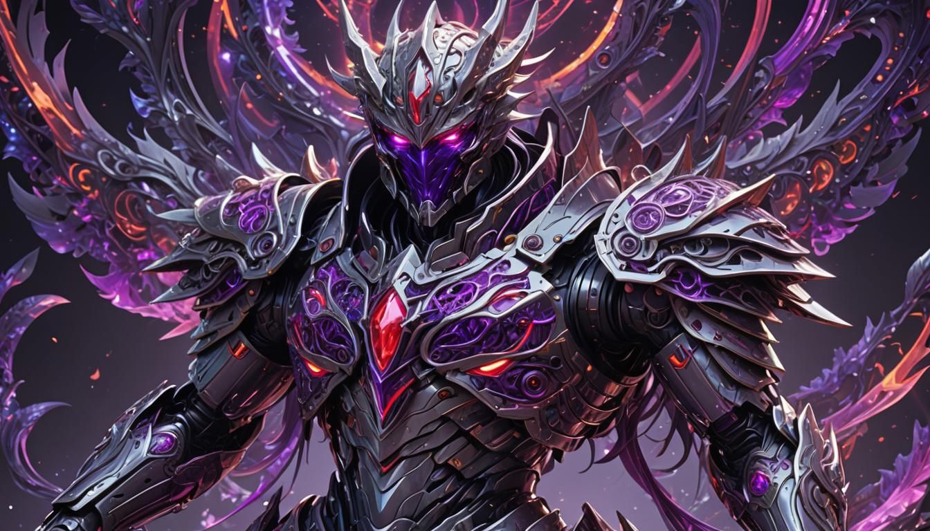 Armored Figure with Neon Aura in 3D Anime Art