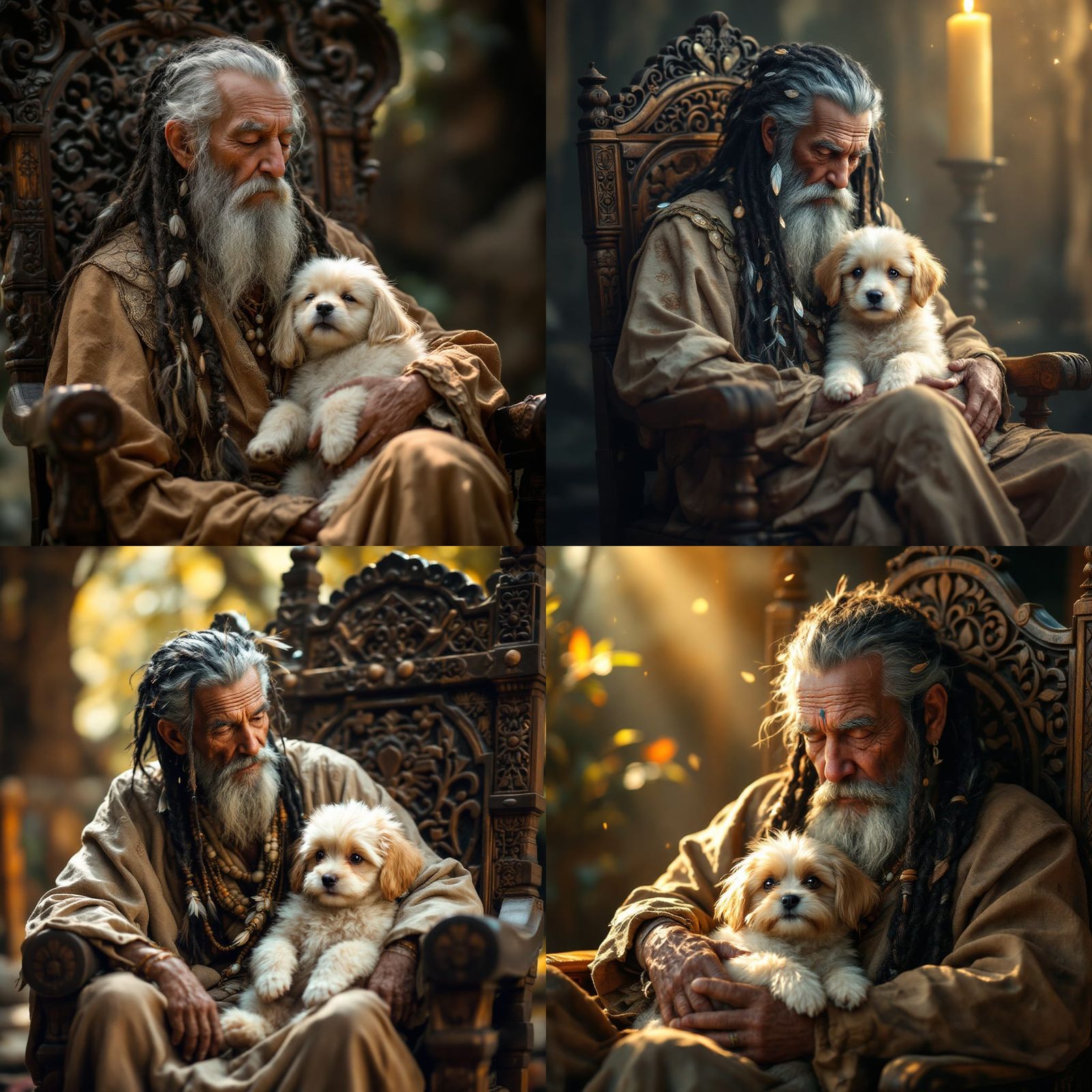 Serene Shaman with Puppy in Golden Light