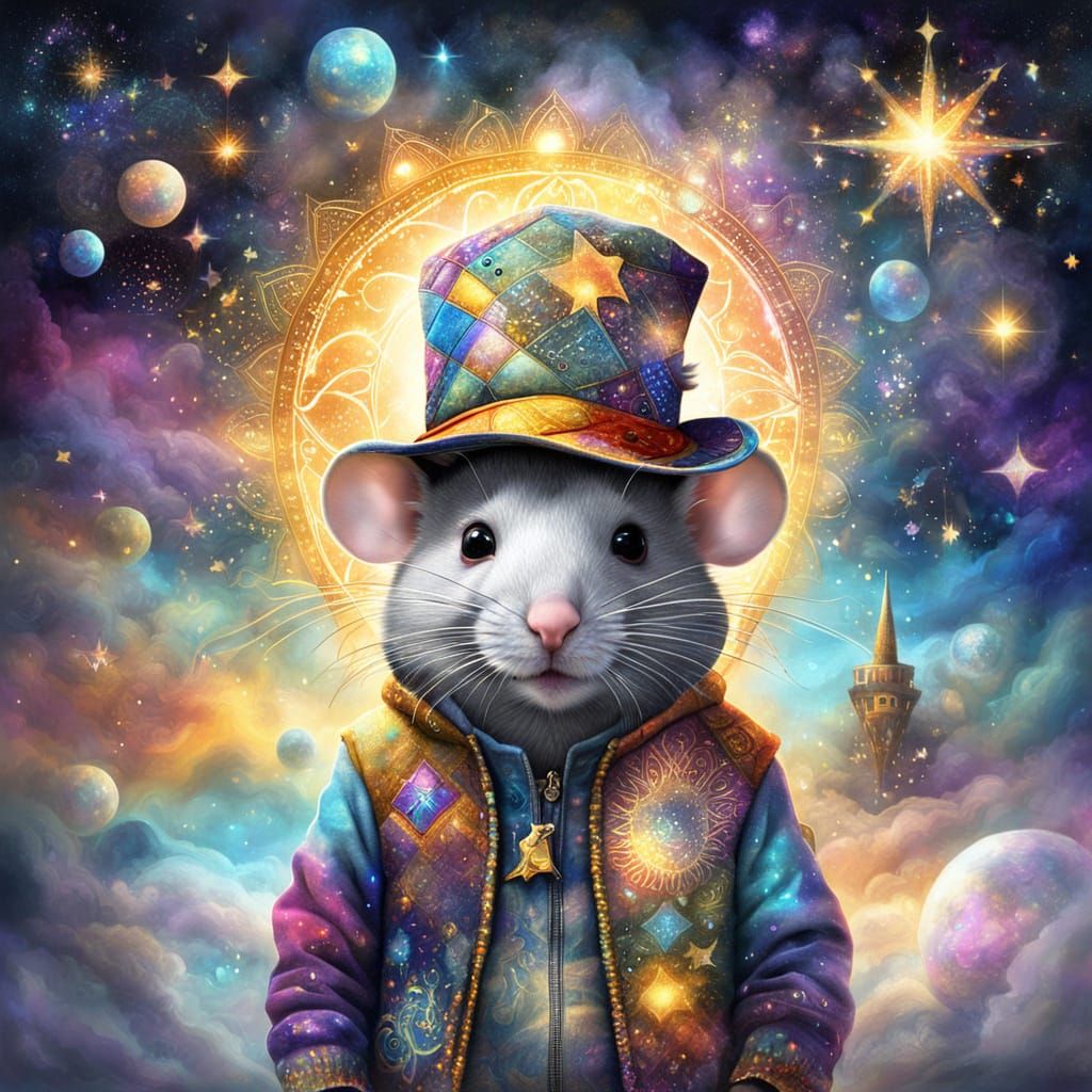 Cosmic Mouse in a Dreamlike Astral Landscape