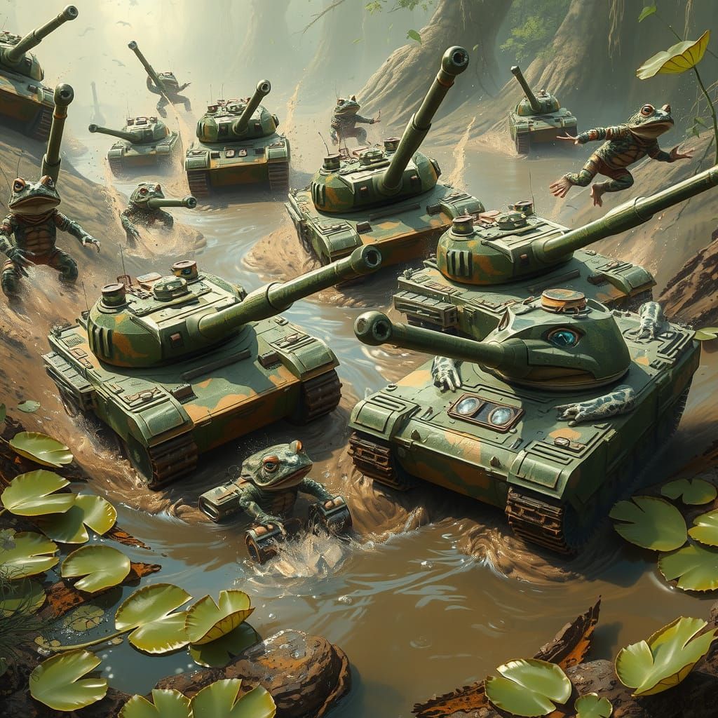 Toad and Frog Tanks Clash in a Fantastical Pond Battle
