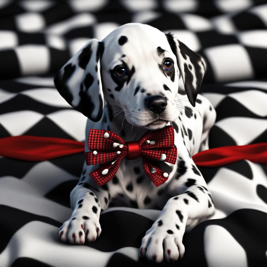 Dalmatian Puppy with Red Bow, Detailed Digital Painting