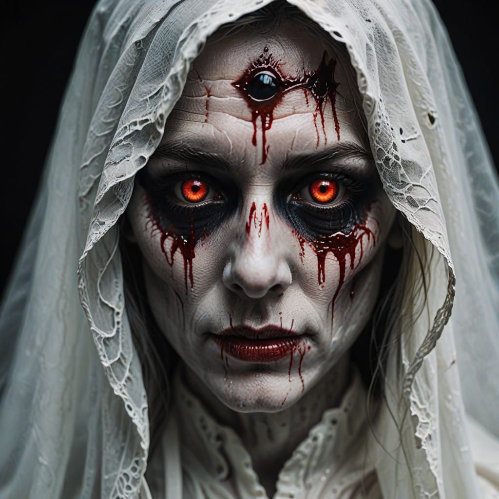 Ghostly Portrait with Bleeding Red Eyes