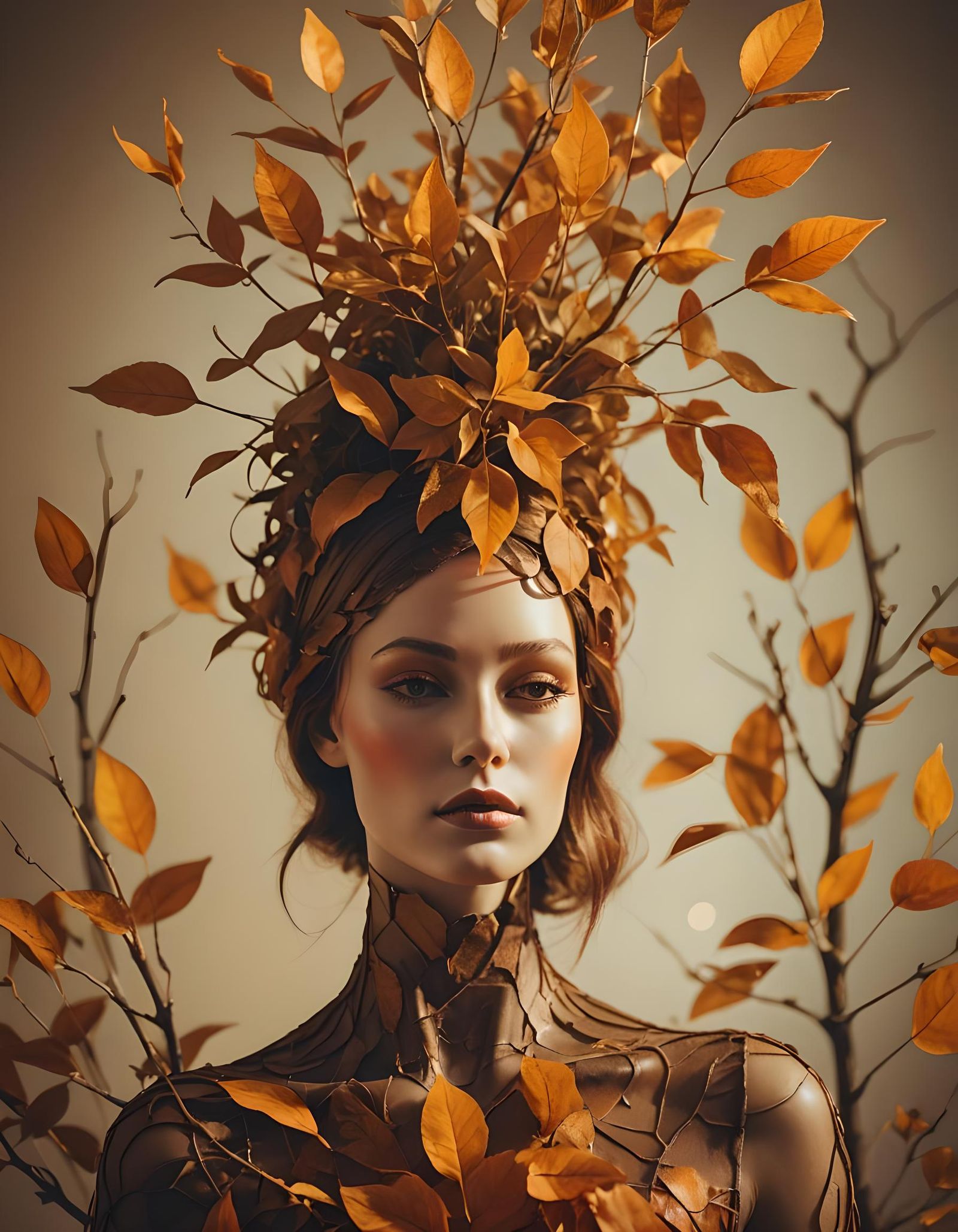 Botanical Woman Portrait in Digital Art Style