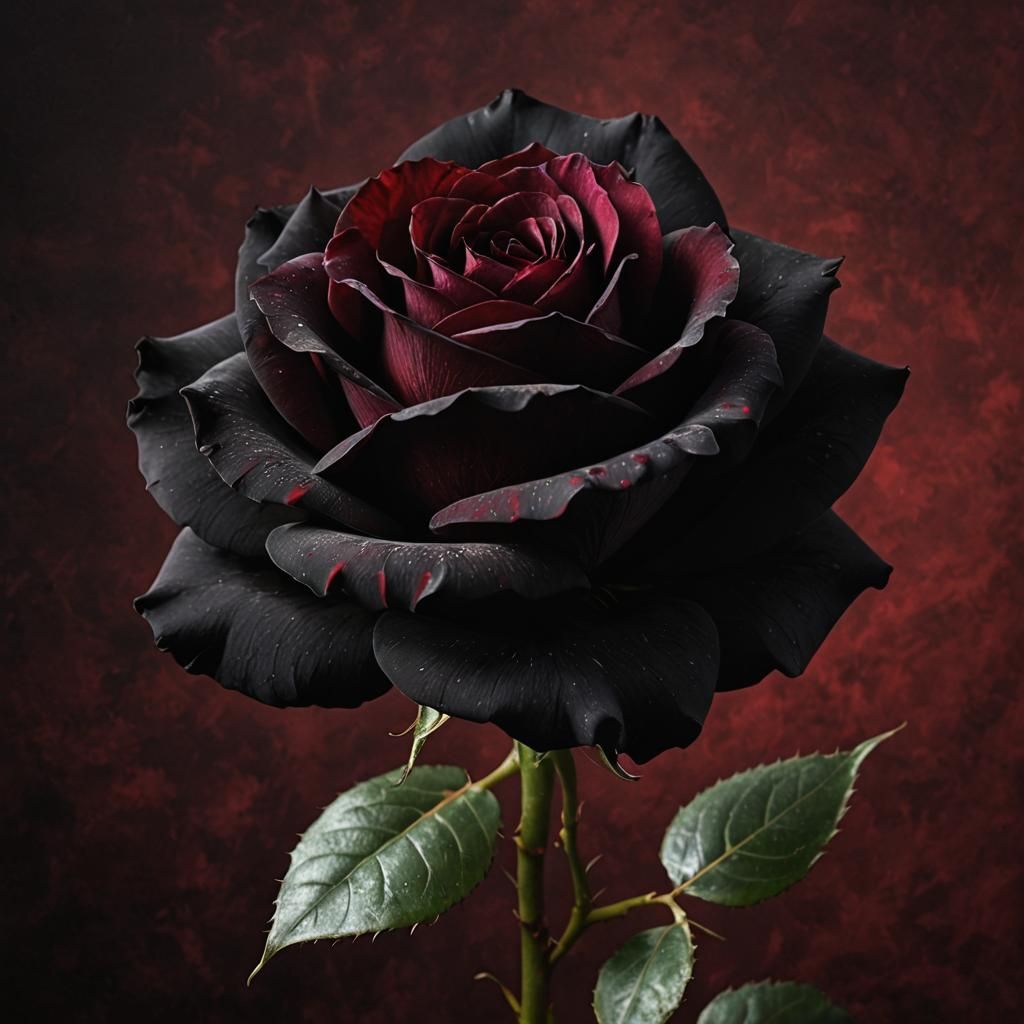 Velvety Black Rose Against Dark Red Background
