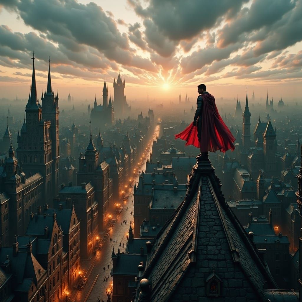 Assassin Overlooking Ancient City at Dusk