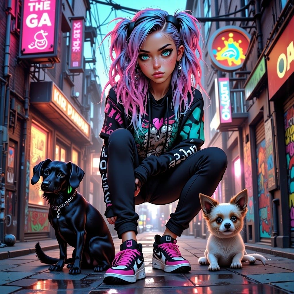 Vibrant Individual in Urban Fantasy Scene