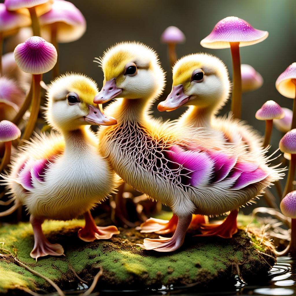 Duckling-Piglet Hybrids in Ethereal Mushroom Patch