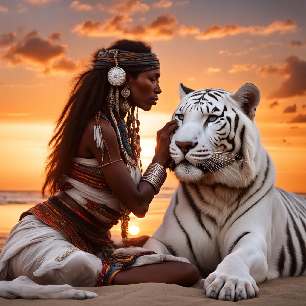 Gypsy Woman, Man, and Tribal African Man Kissing