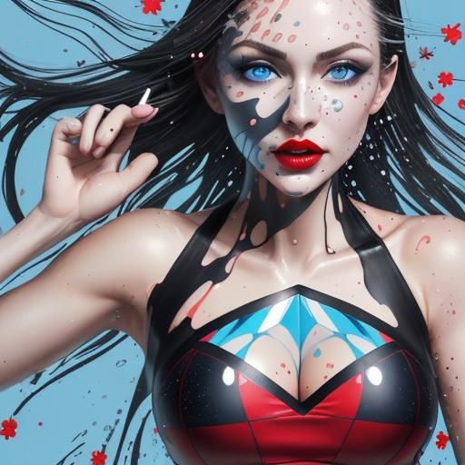 Mirrored Beauty: Vector Portrait with Checkerboard Grid