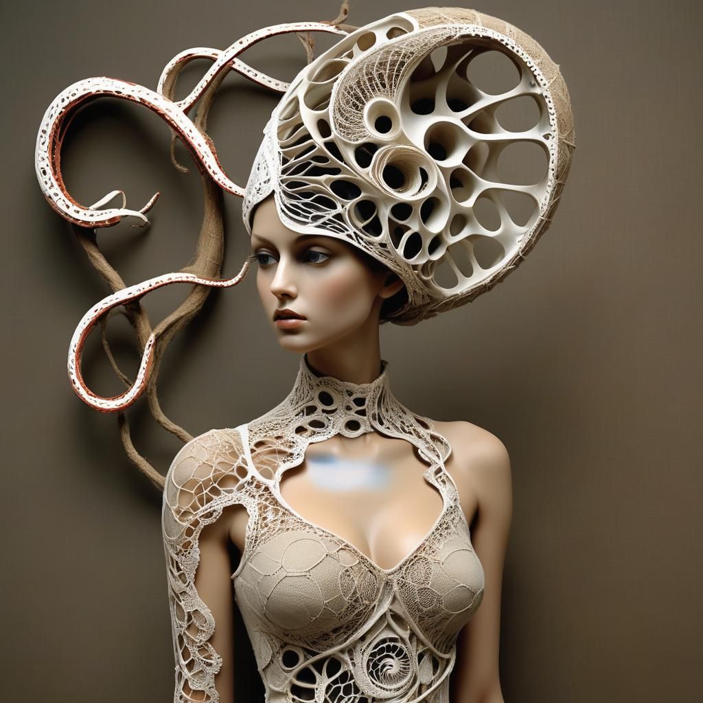 Lace Nautilus Dress Sculpture in Postmodern Style