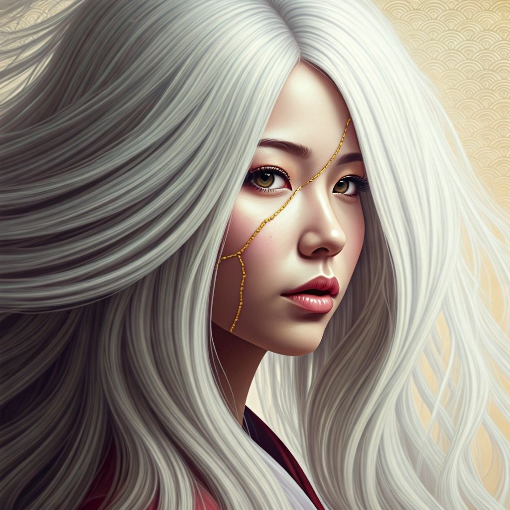 Surreal Portrait with Golden Kintsugi Accents