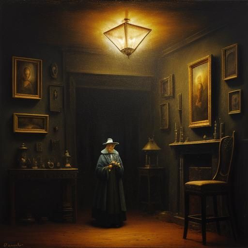 Mystical Old Woman in Expressionist Oil Painting