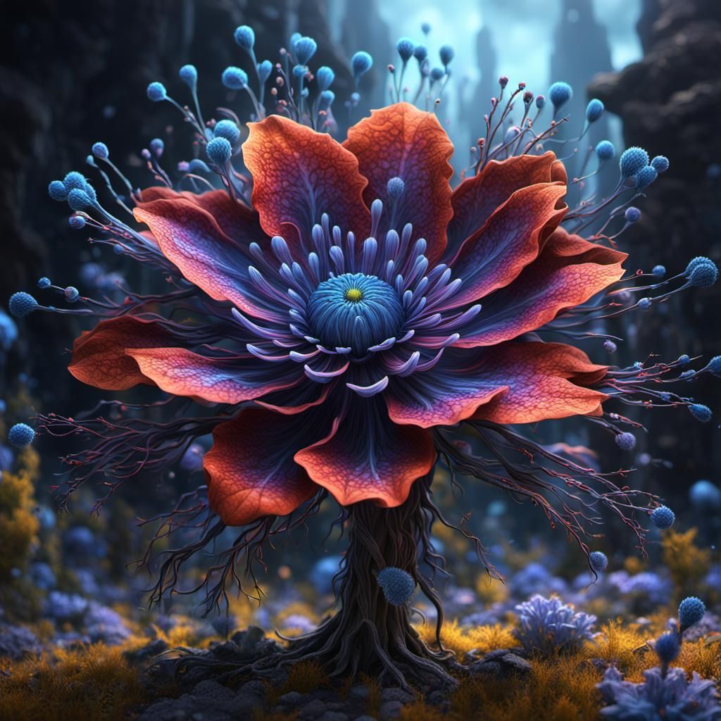 Fantastical Synaptic Flower in Detailed Matte Painting