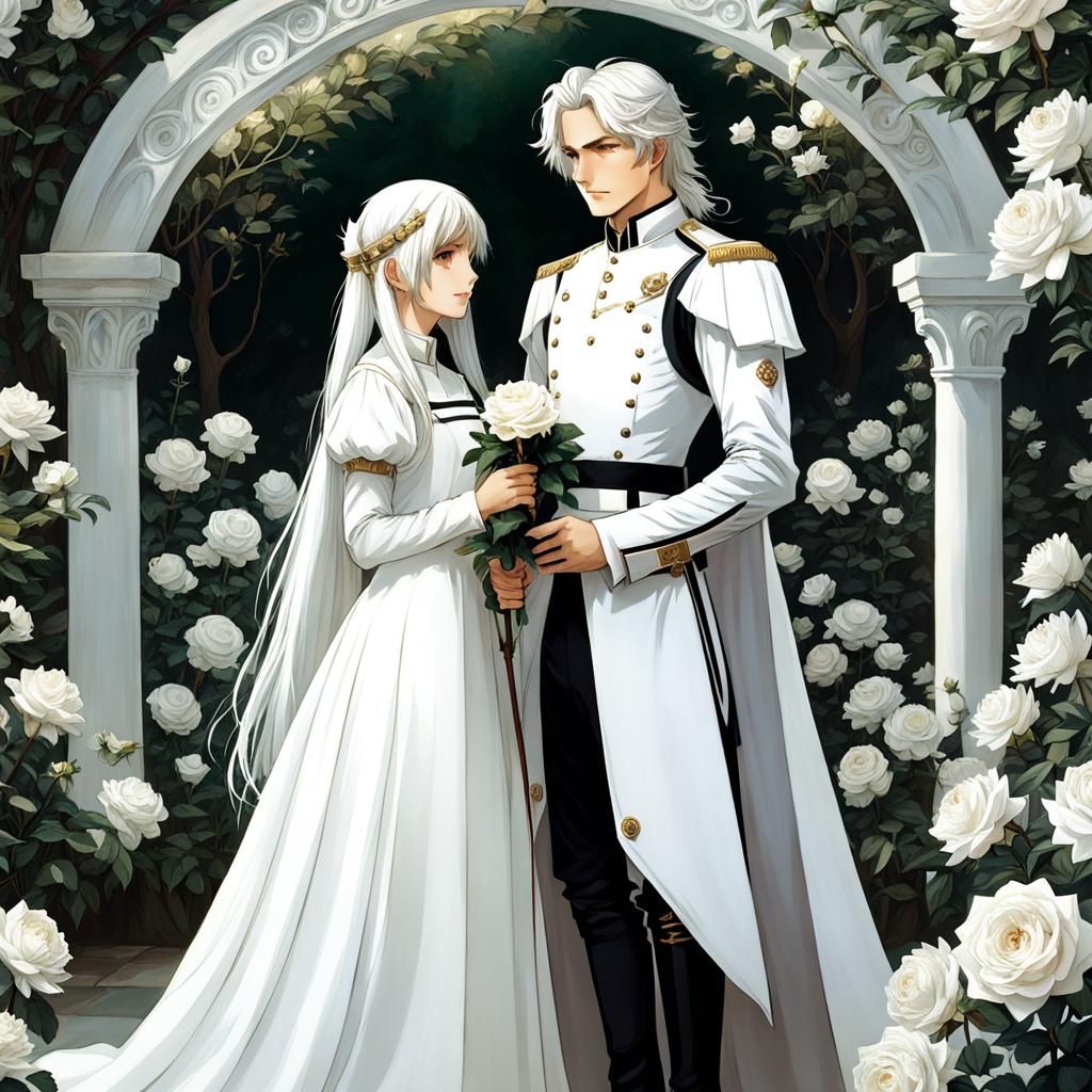 Anime Siblings in Rose Garden, Waterhouse Style