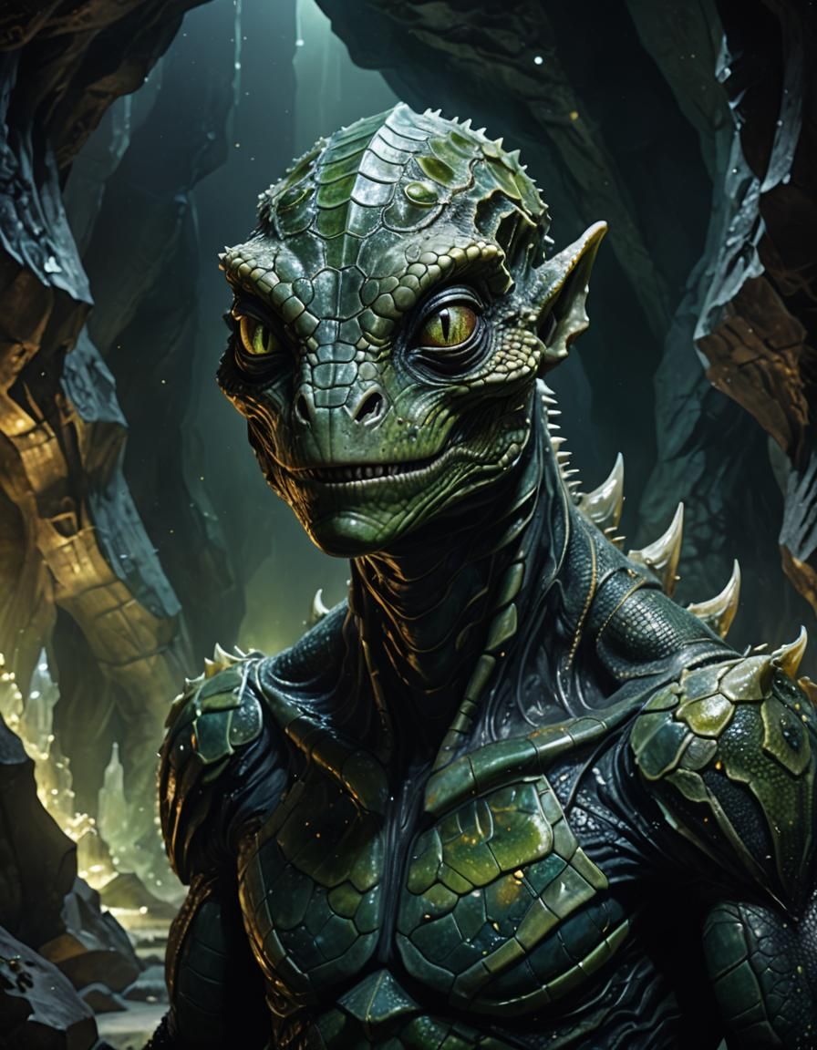 Reptilian Alien Portrait in Crystal Cave