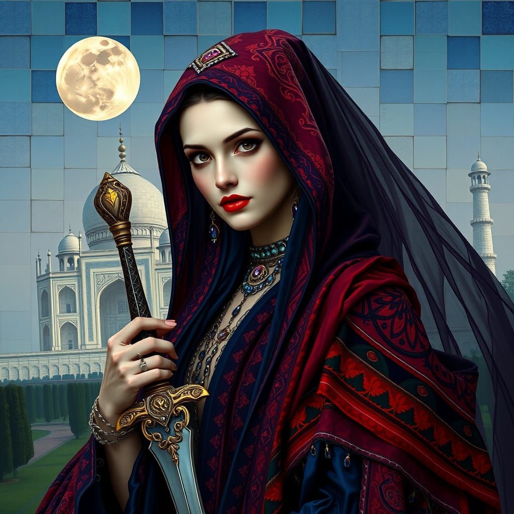 Regal Vampire Goddess of the Taj Mahal in Mosaic Art