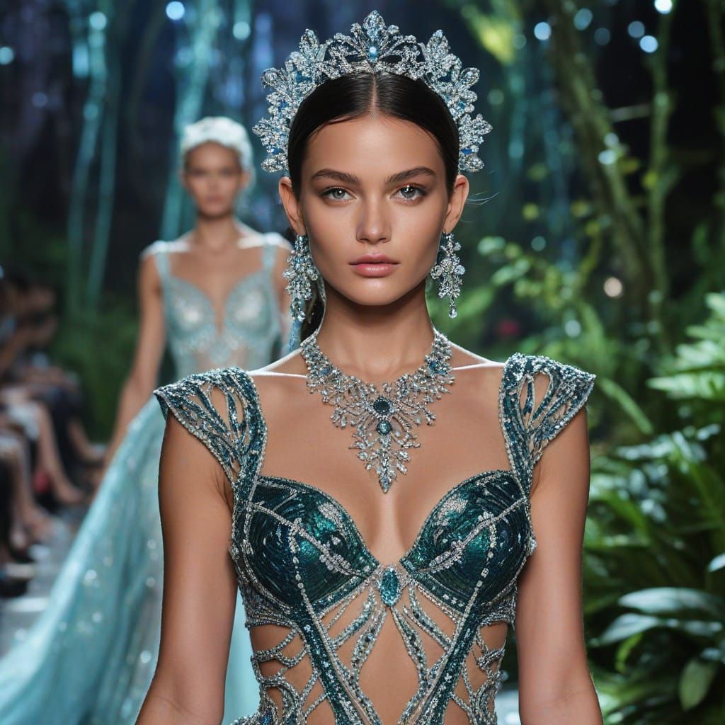 Ethereal Fashion Show in Bioluminescent Forest