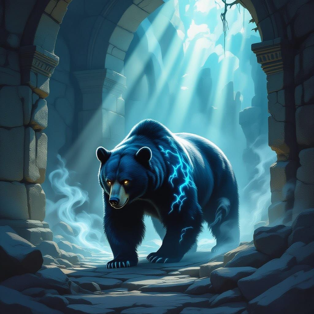 Majestic Bear in Ancient Ruins Digital Painting