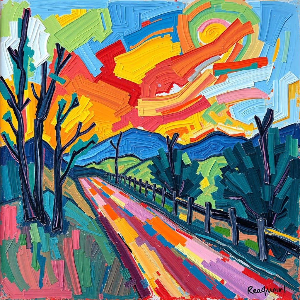 Vibrant Expressionist Scene with Impasto Acrylics