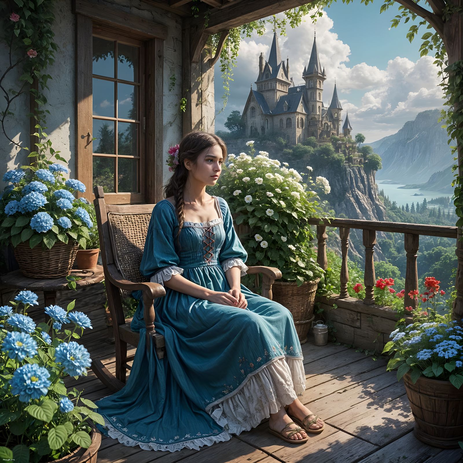 Serene Summer Afternoon in a Whimsical Garden Oasis