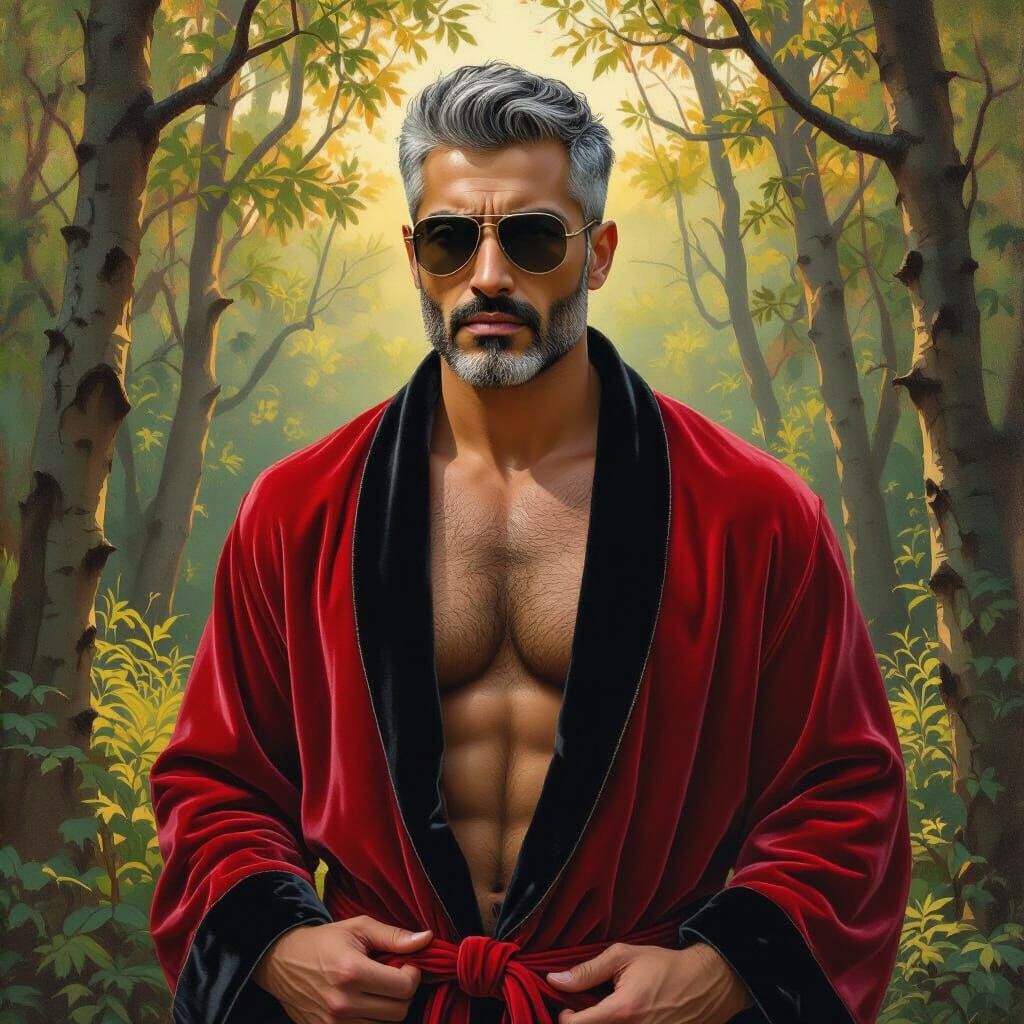 Fierce Man in Velvet Robe, Impasto Painting