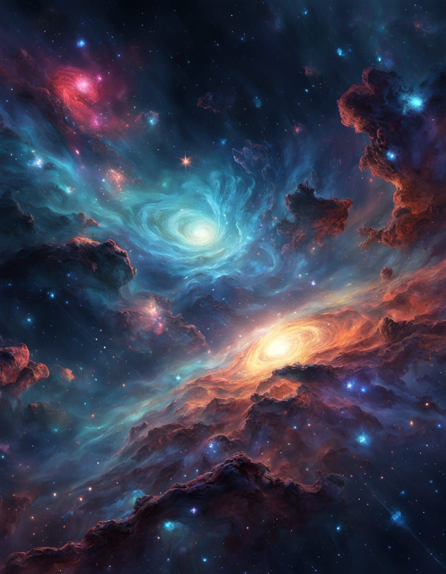 Celestial Cartographer Mapping Galaxies in Vibrant Digital A...