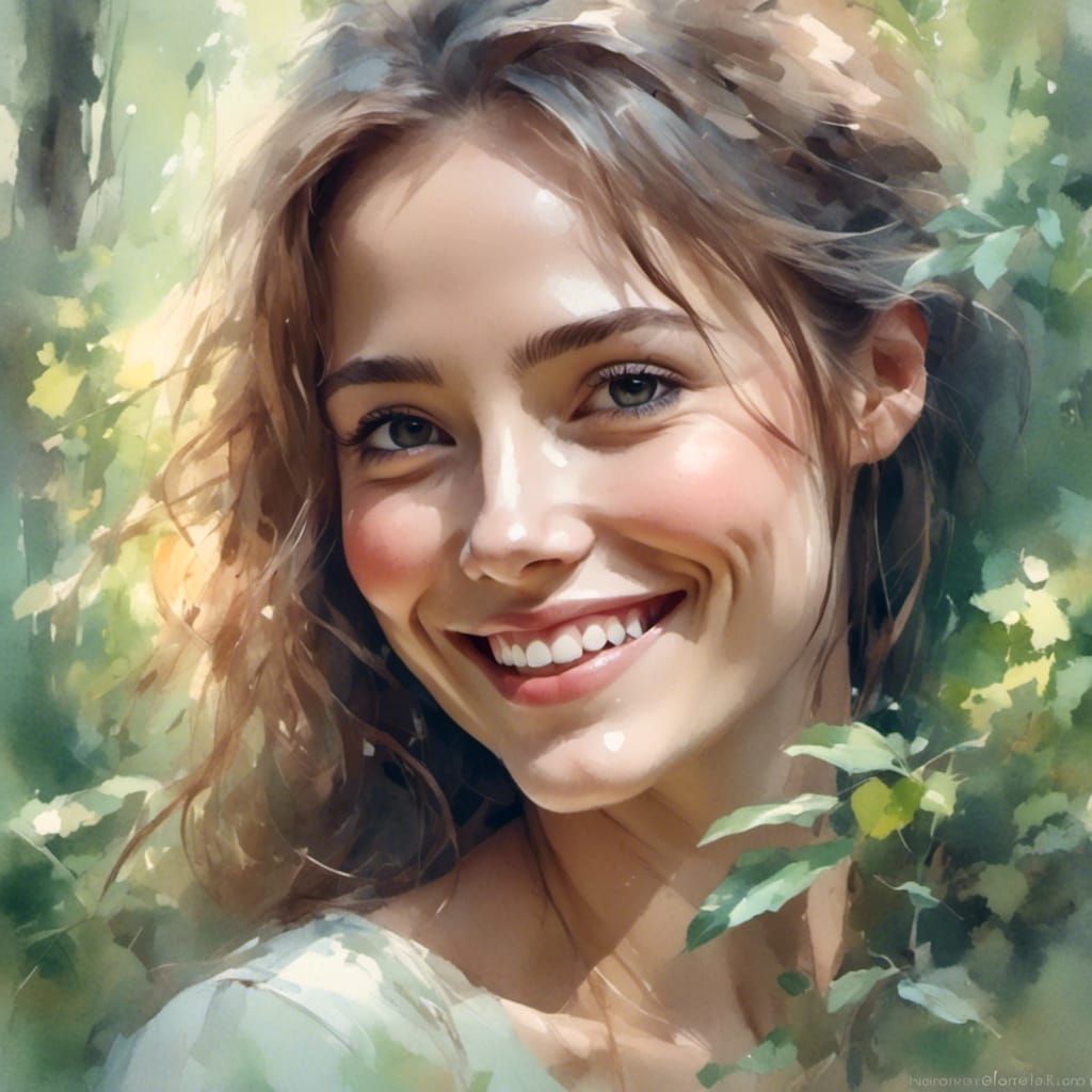 Serene Woman Portrait in Forest with Pastel Colors