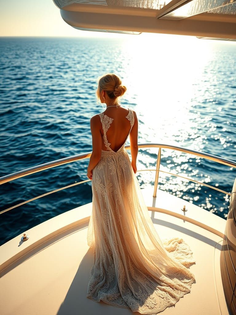 Elegant Woman in Luxury Yacht Setting, Inspired by Classic H...