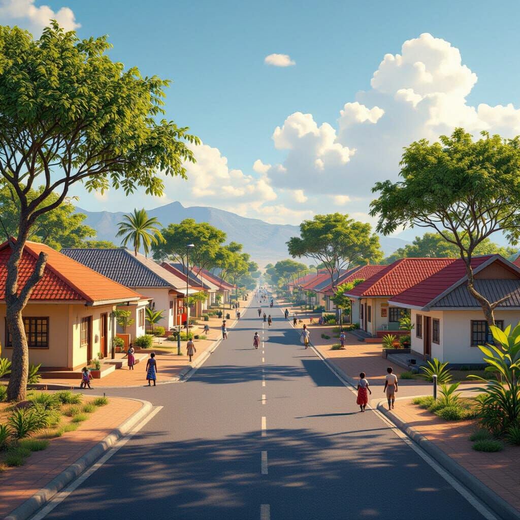 Vibrant 3D Render of Modern Village in Tanzania